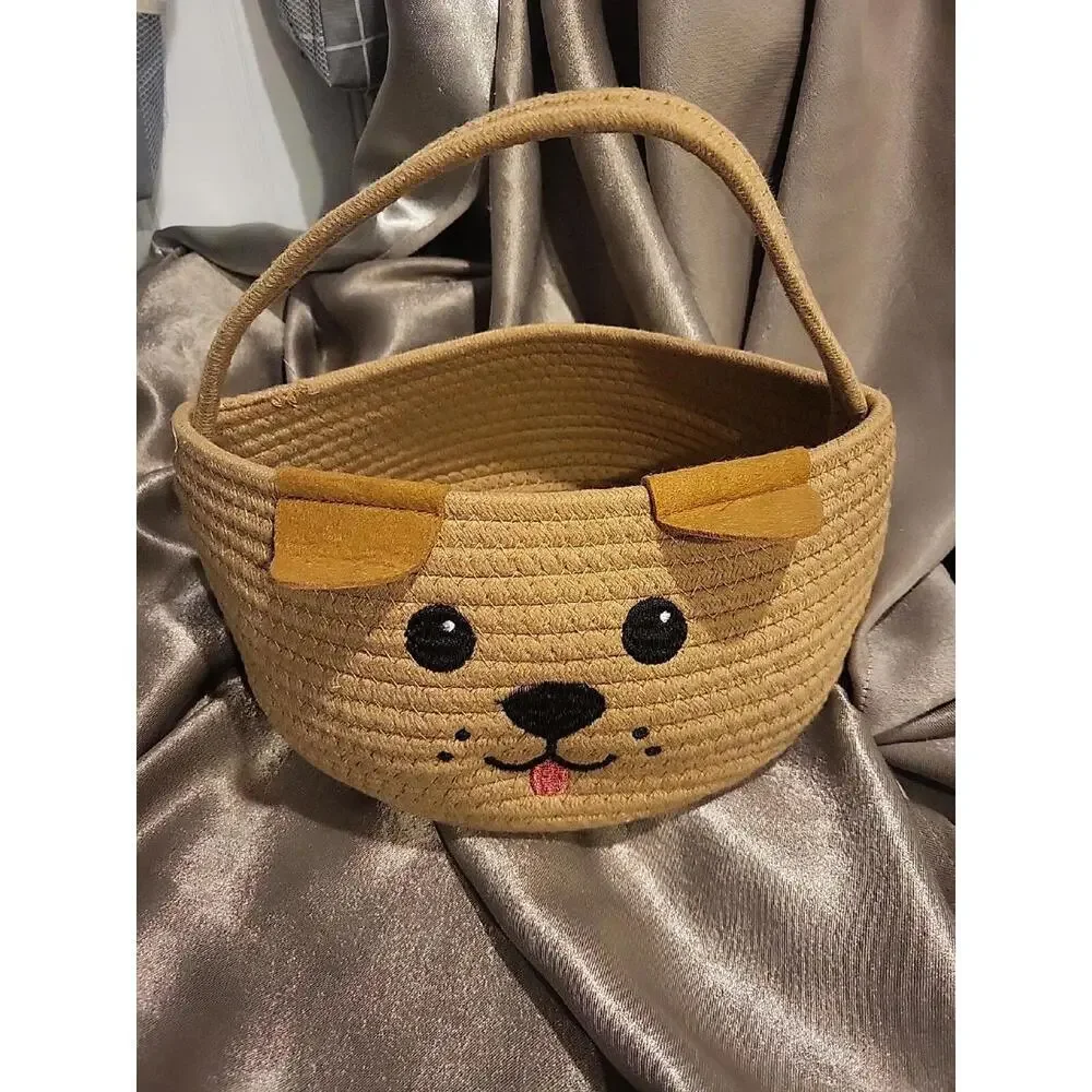 Puppy Braided Cotton Basket With Handle